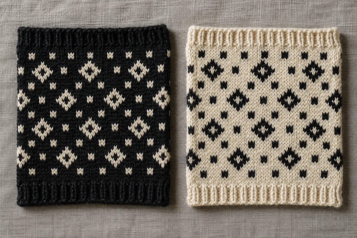 AI-generated: Invented contrasting light- and dark-ground swatches. These are not reproductions of the Fasan pattern or collection sample.