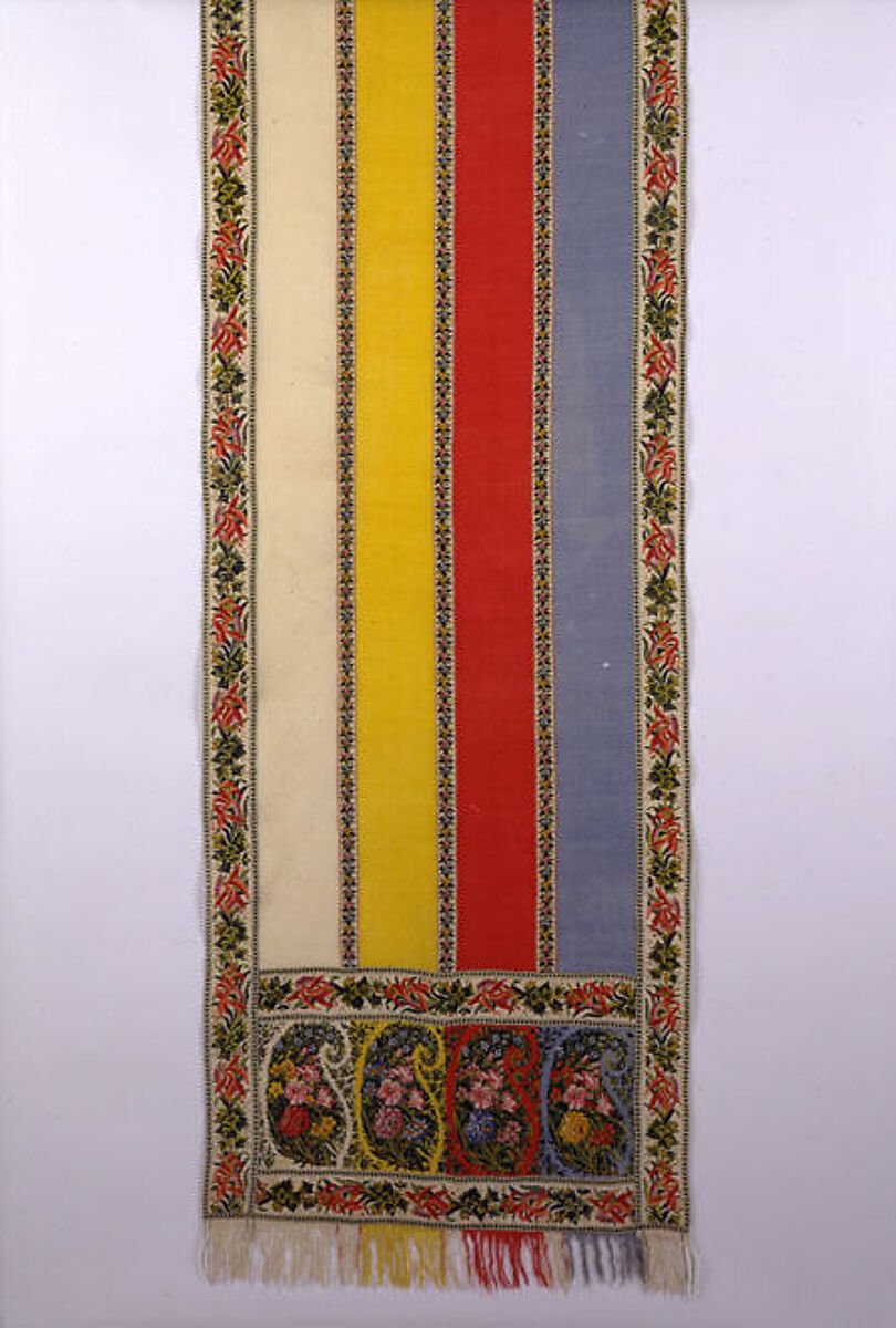 A Russian wool shawl dated about 1820. Its object record names wool but does not specify a construction method.
