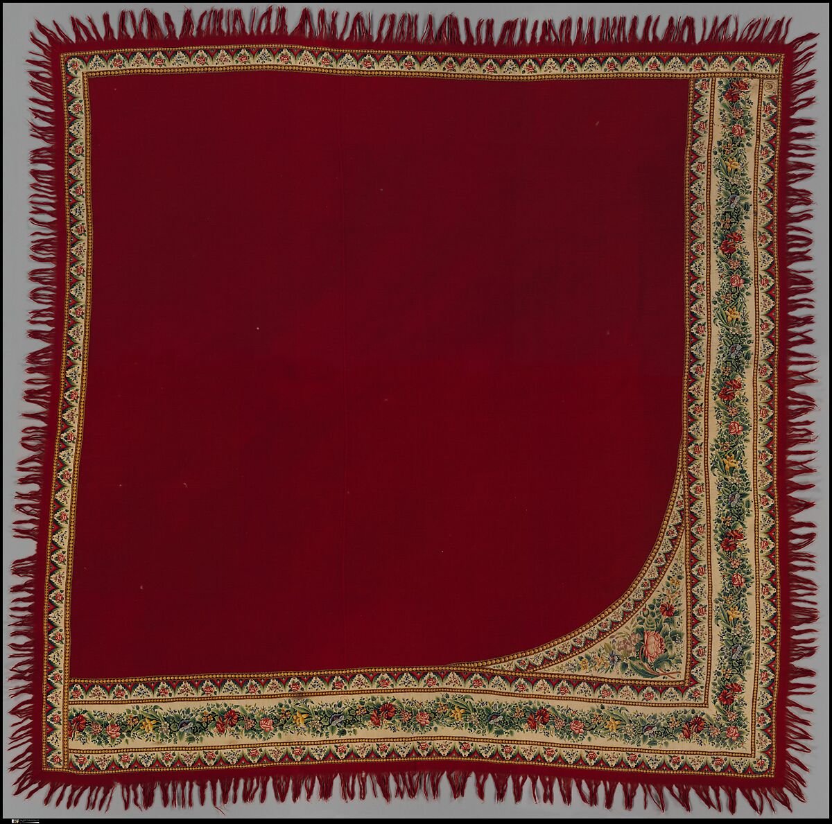A wool shawl attributed to Dimitri Kolokoltzev Manufactory, Saratov Province, about 1830; classified as woven.