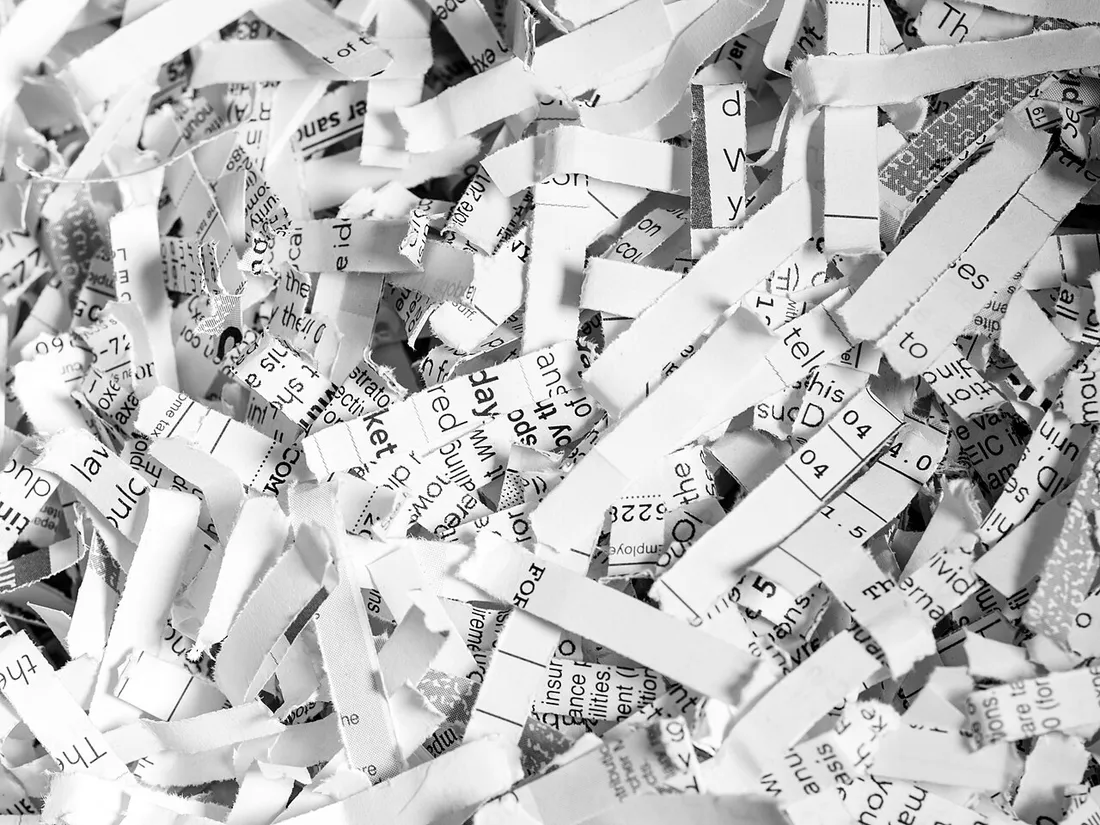 Shredded paper photographed in 2020. A material reference, not Chen’s own materials or process.